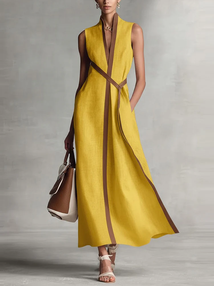 Color-blocked Sleeveless Long Dress - Image 5