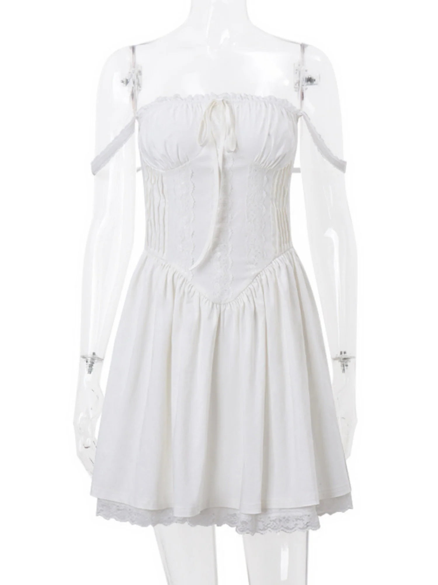 Lace Trim Low-cut Waist Corset Camisoles Mini&Short Dresses - Image 4