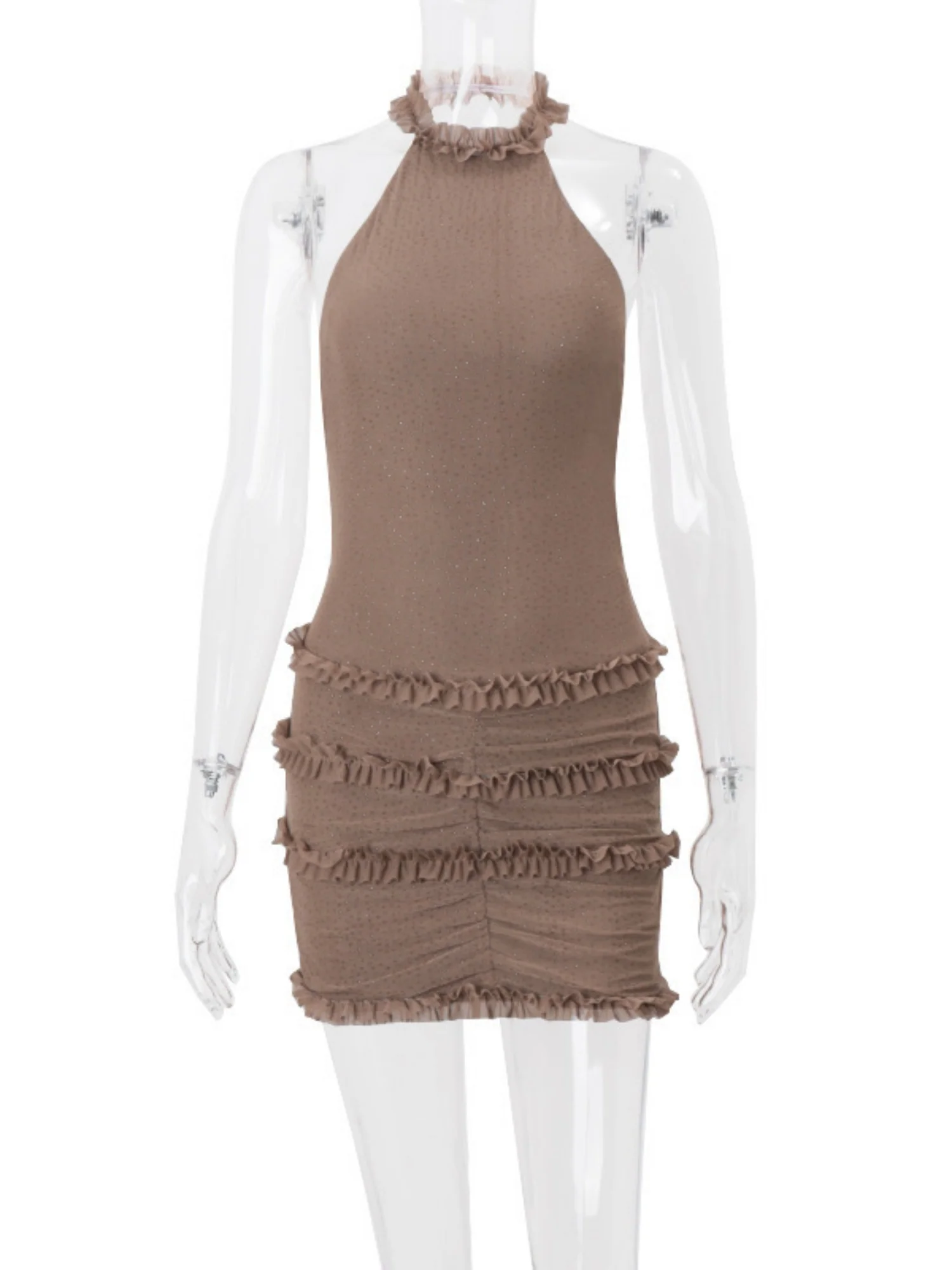 Sequins Mesh See-through Halter Neck And Backless Hip Wrap Mini&Short Dresses - Image 4
