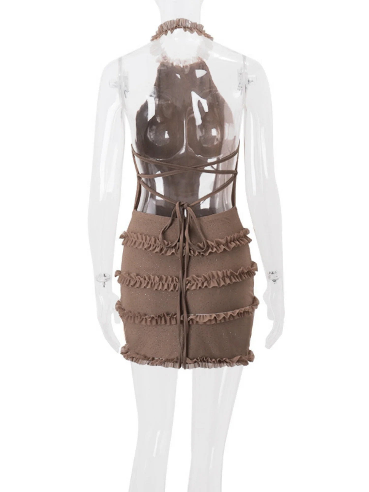 Sequins Mesh See-through Halter Neck And Backless Hip Wrap Mini&Short Dresses - Image 5