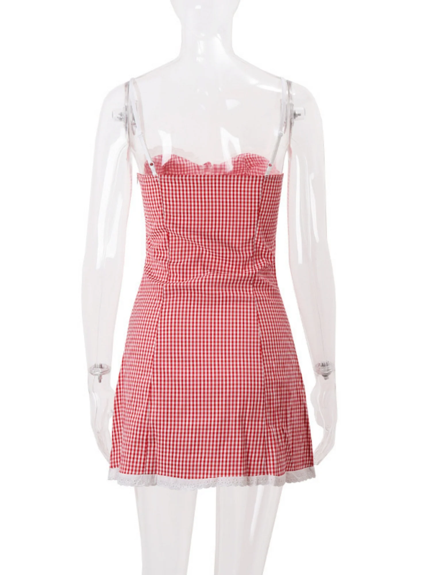 Plaid Lace Trim Camisoles Slim-fit Mini&Short Dresses - Image 6