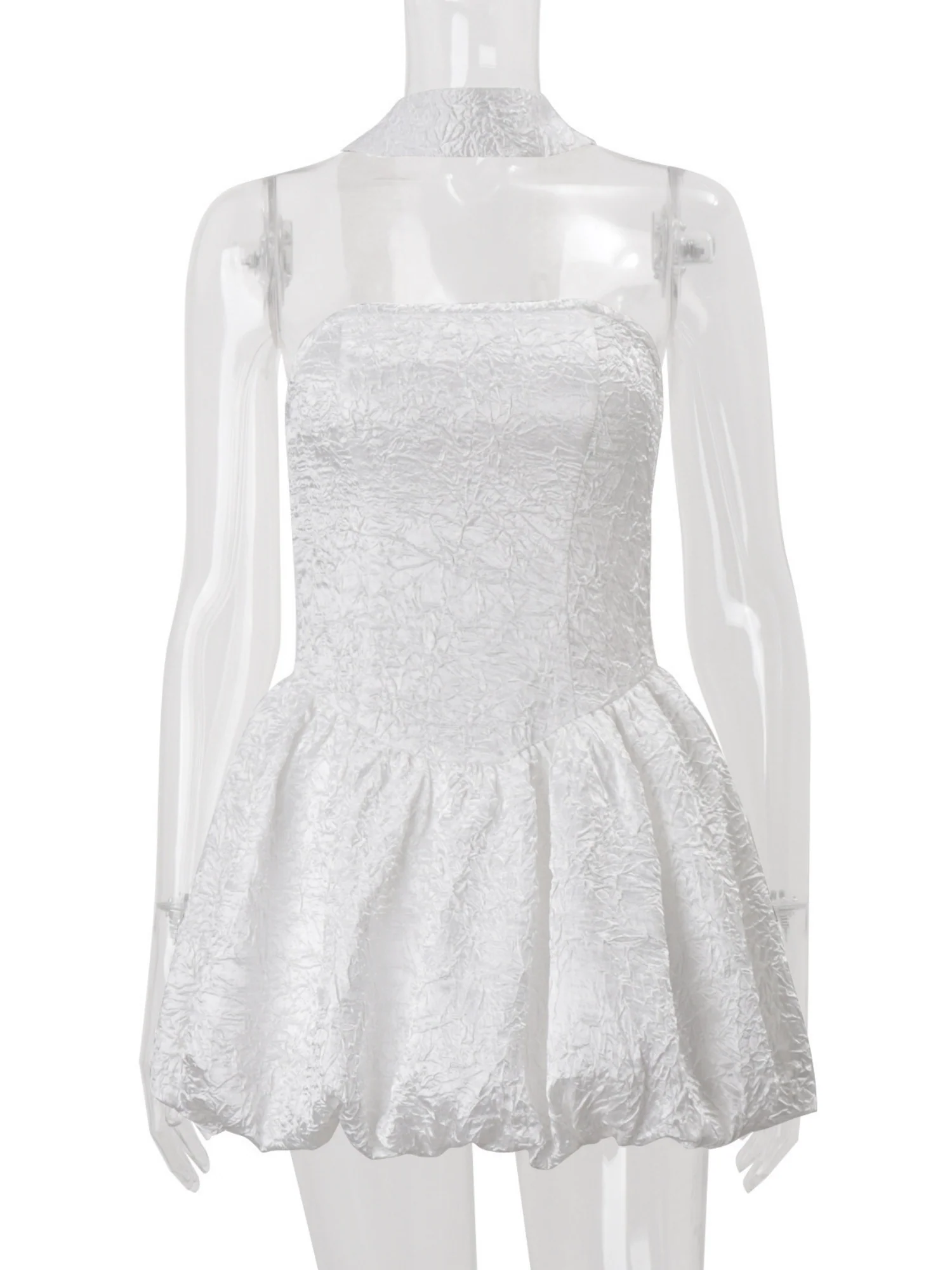 Ribbon Pleated Strapless Waist Shaping Mini&Short Dresses - Image 5