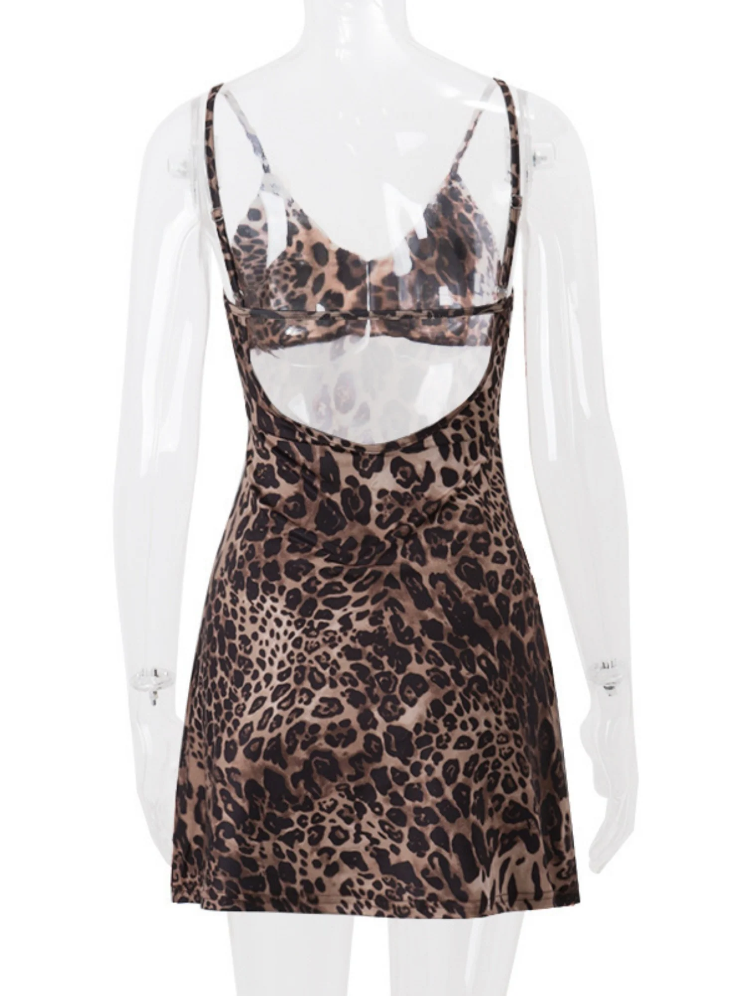 Leopard Print Backless V-neck Suspenders Mini&Short Dresses - Image 6