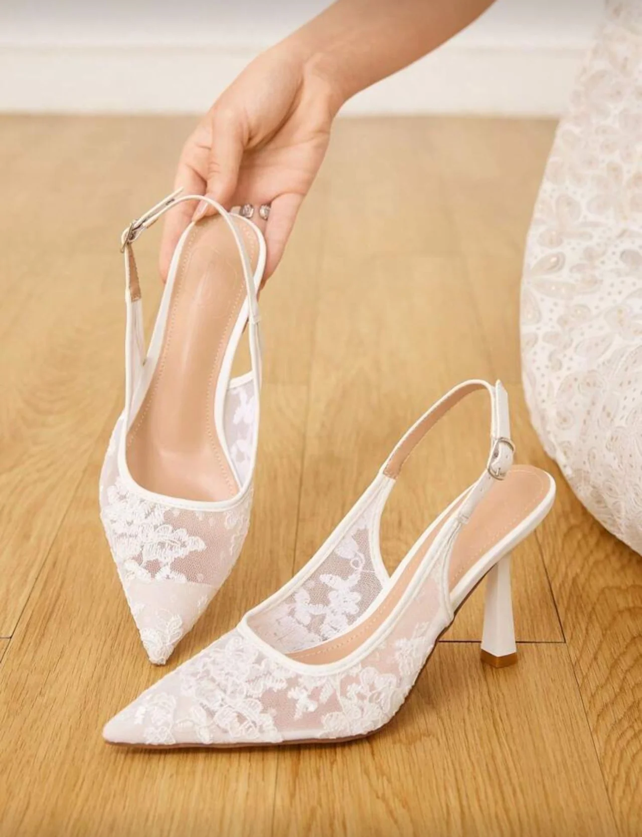 Lace Mesh High Heels - Image 12
