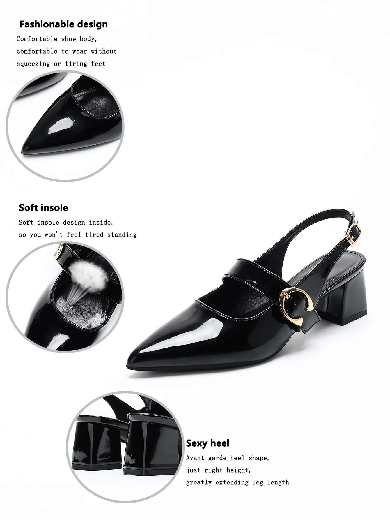 Metal Buckle Pointed Toe Open Back Chunky Heel Mary Jane Shoes - Image 15