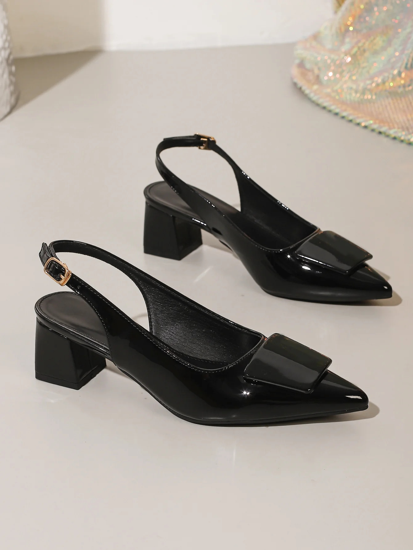 Pointed-toe Open-back Chunky Heels - Image 4