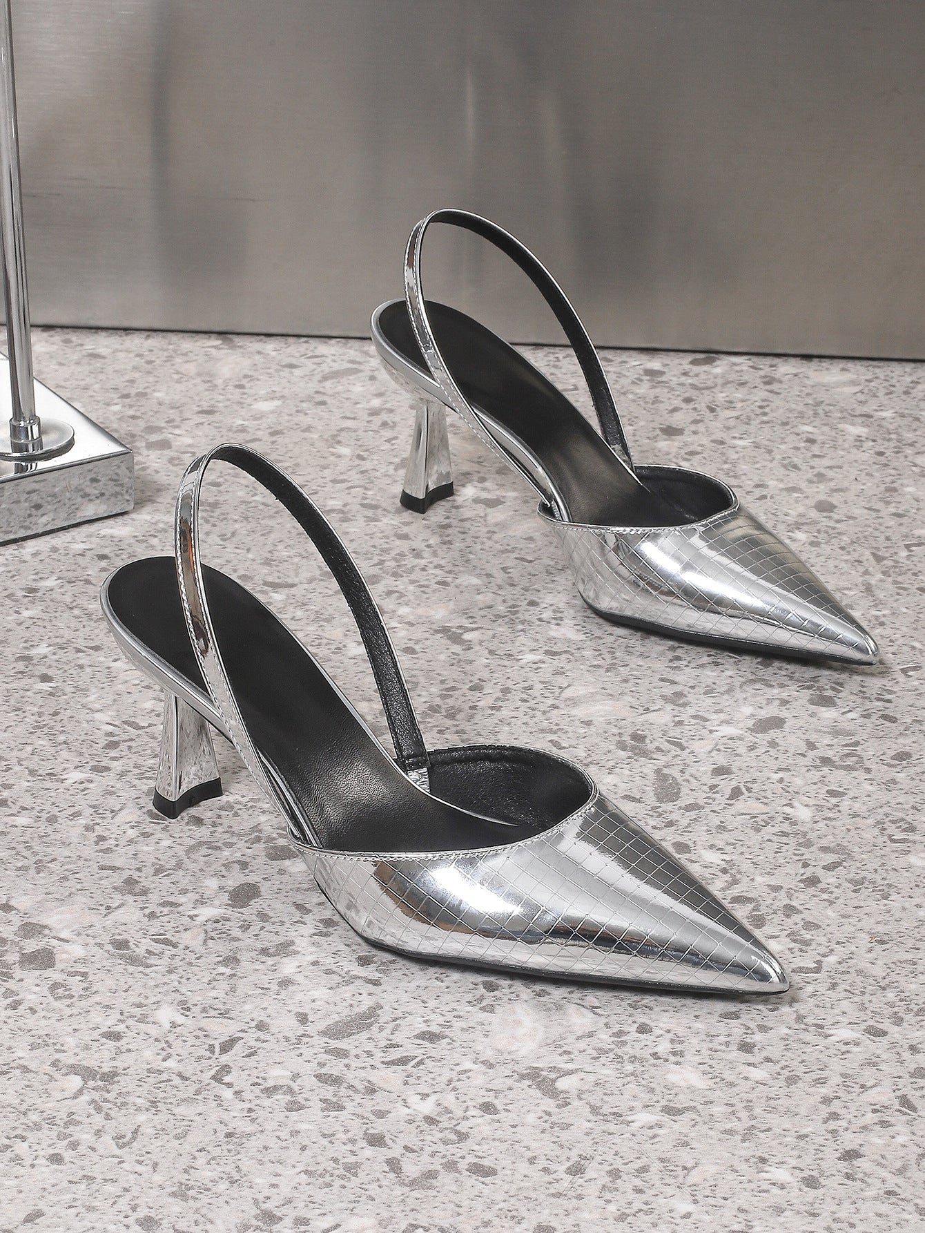 Metallic Pointed-toe Strappy High Heels - Image 9