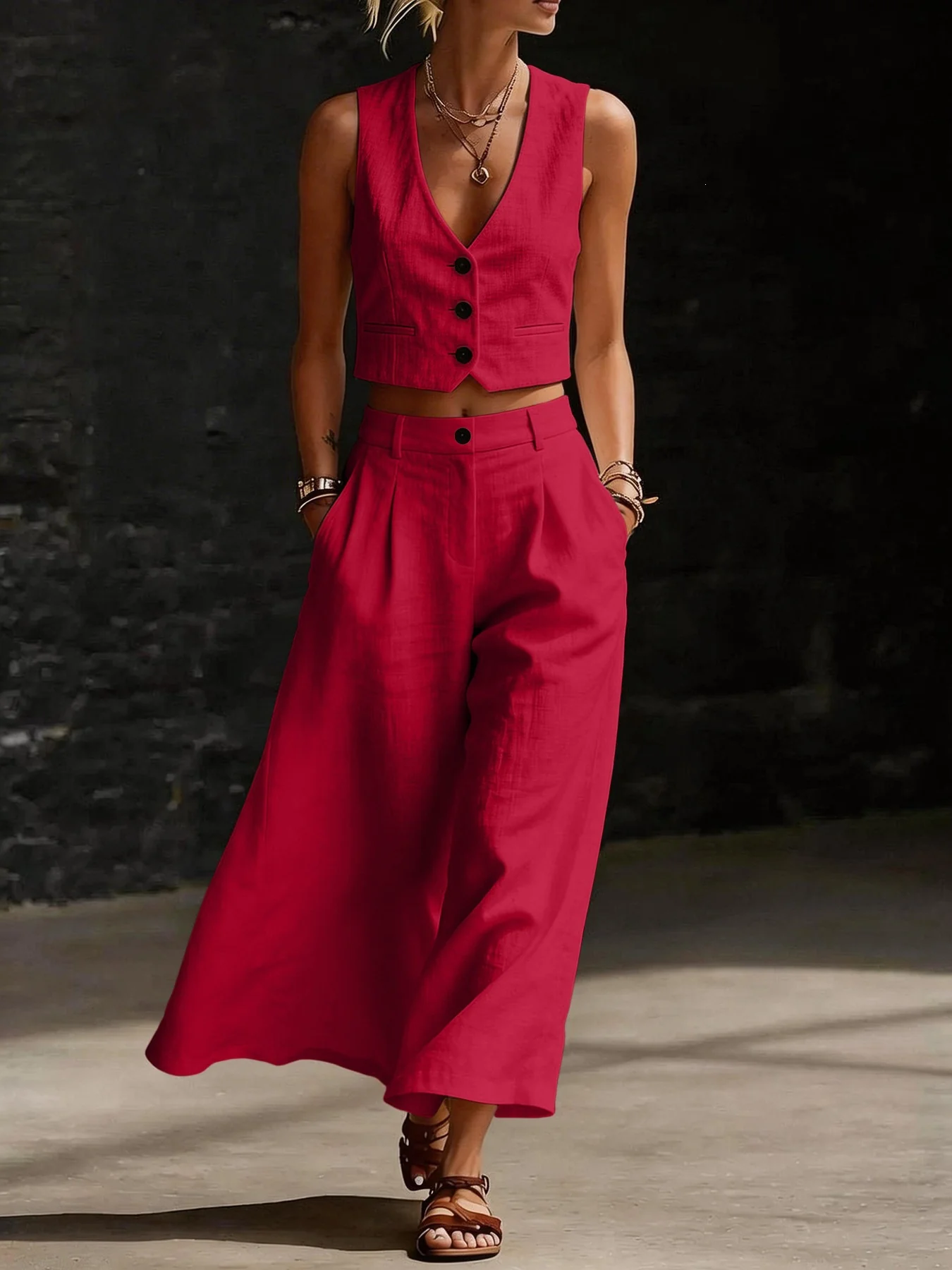 Loose-fitting Casual Suit With Pockets - Image 2