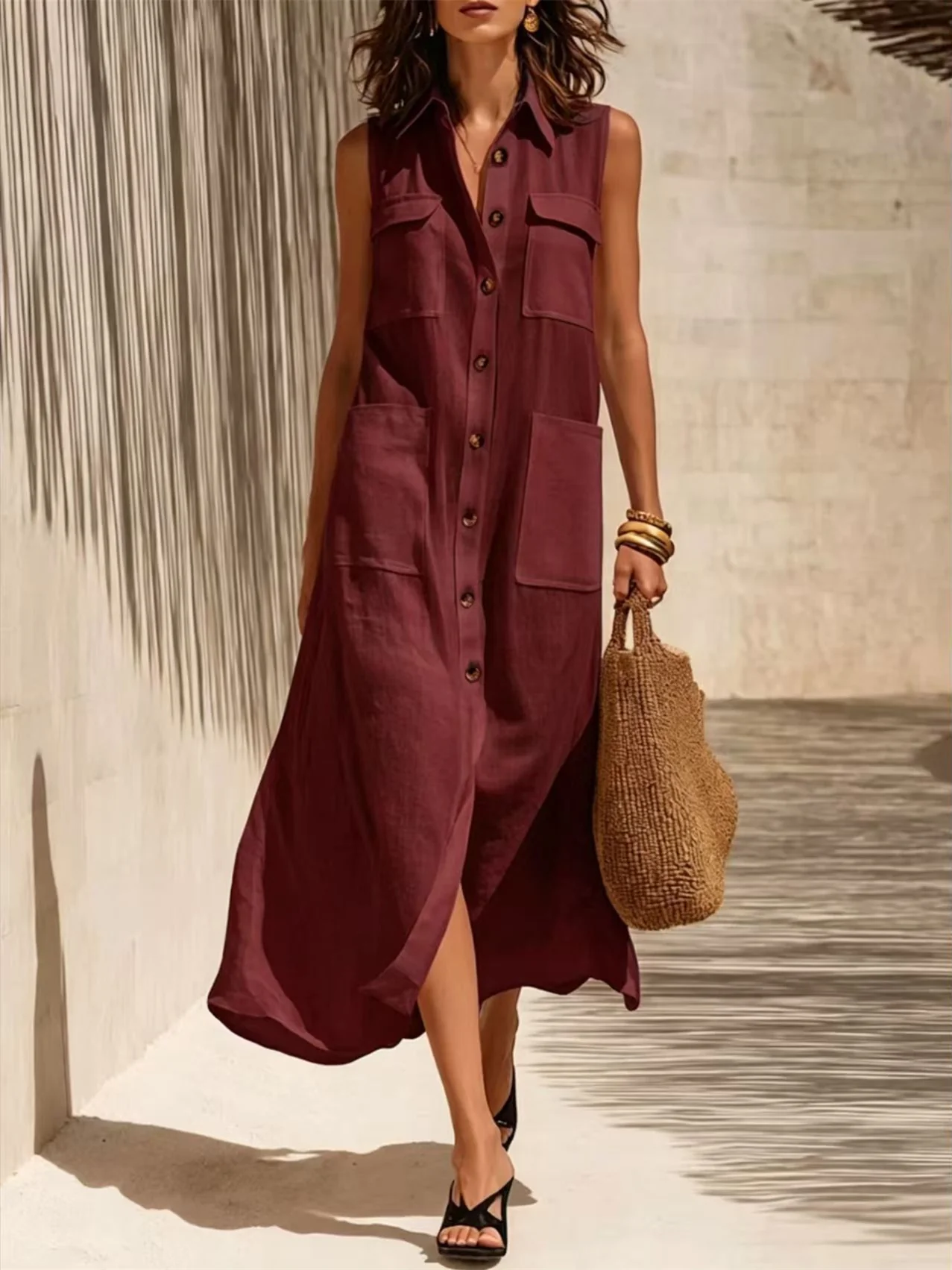 Solid Color Color-blocked Patchwork Versatile Dress - Image 3
