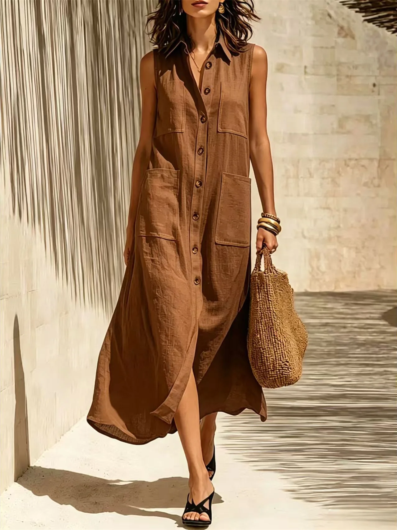 Solid Color Color-blocked Patchwork Versatile Dress - Image 4