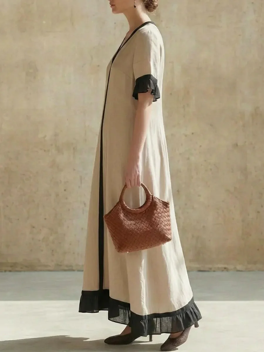 Solid Color Patchwork Dress, Gentle And Simple Long Skirt - Image 2