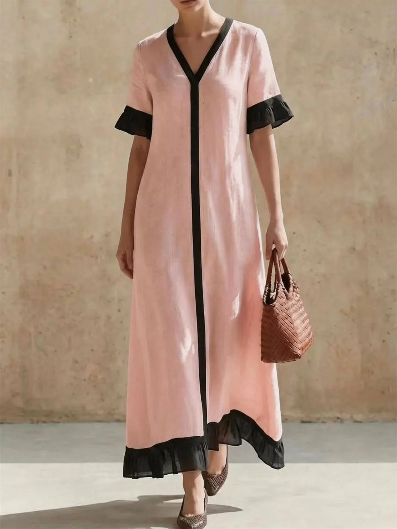 Solid Color Patchwork Dress, Gentle And Simple Long Skirt - Image 3
