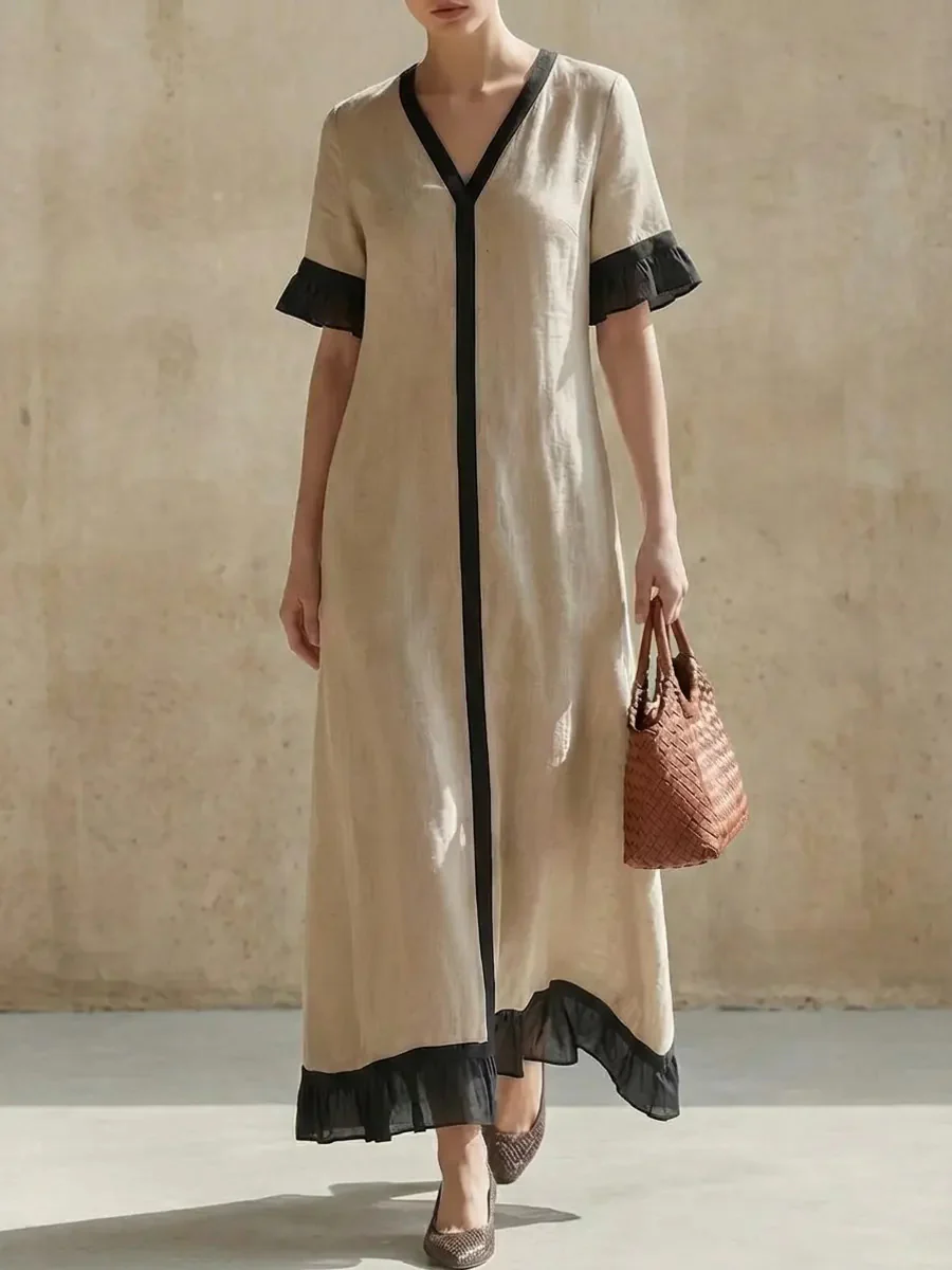 Solid Color Patchwork Dress, Gentle And Simple Long Skirt - Image 4