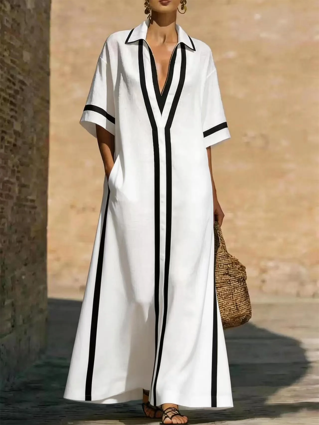 Solid Color Patchwork Dress, Gentle And Simple Long Skirt - Image 2