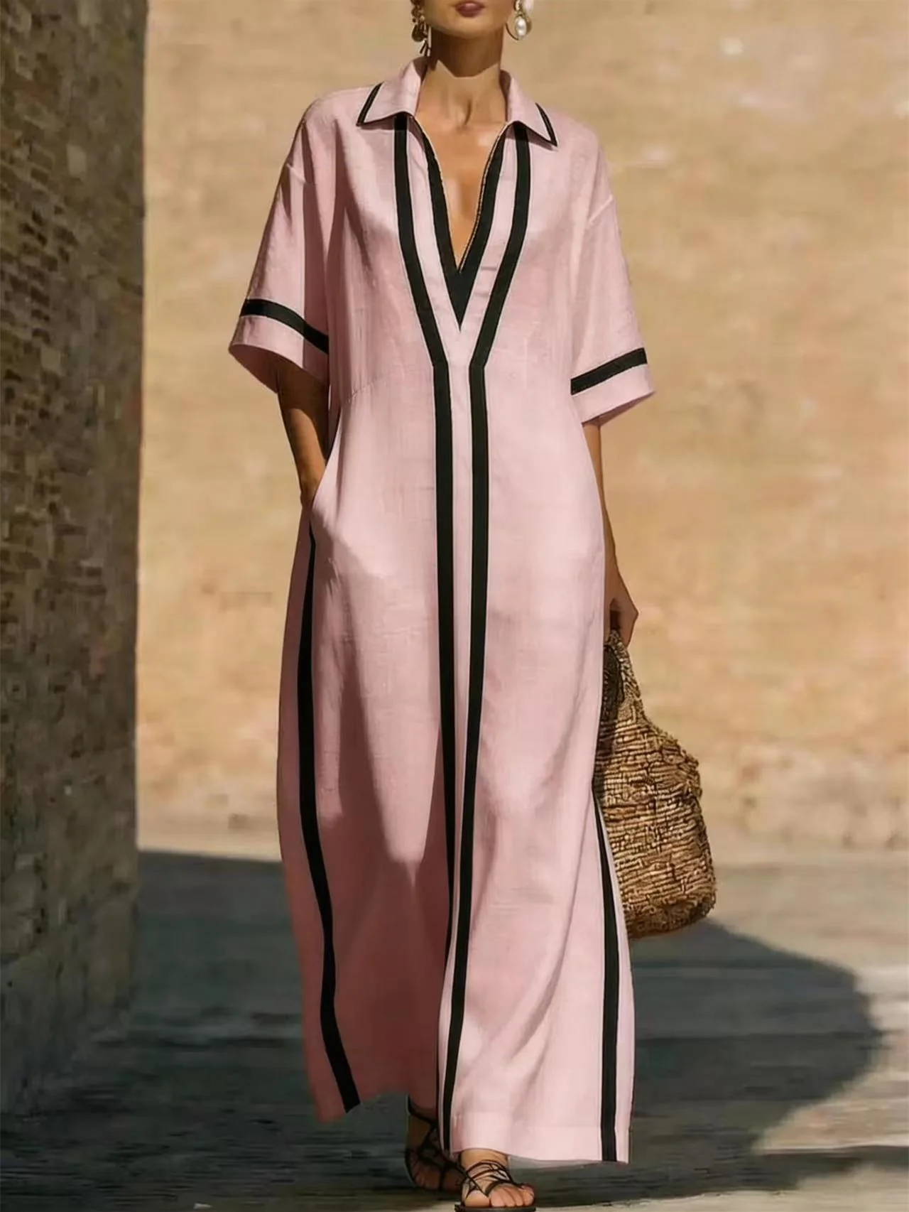 Solid Color Patchwork Dress, Gentle And Simple Long Skirt - Image 3