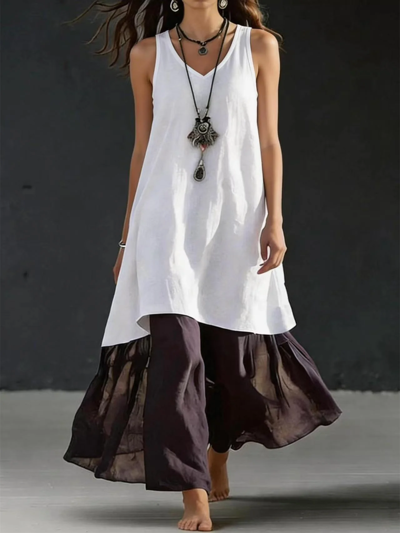 Solid Color Patchwork Dress, Gentle And Simple Long Skirt - Image 2