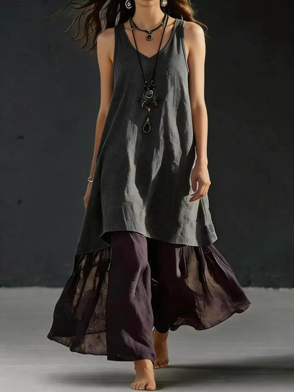 Solid Color Patchwork Dress, Gentle And Simple Long Skirt - Image 3