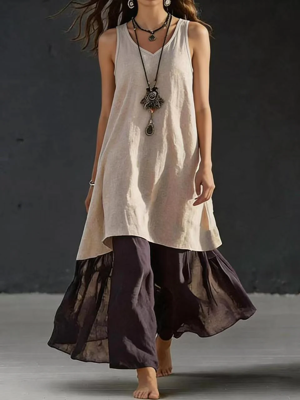 Solid Color Patchwork Dress, Gentle And Simple Long Skirt - Image 4