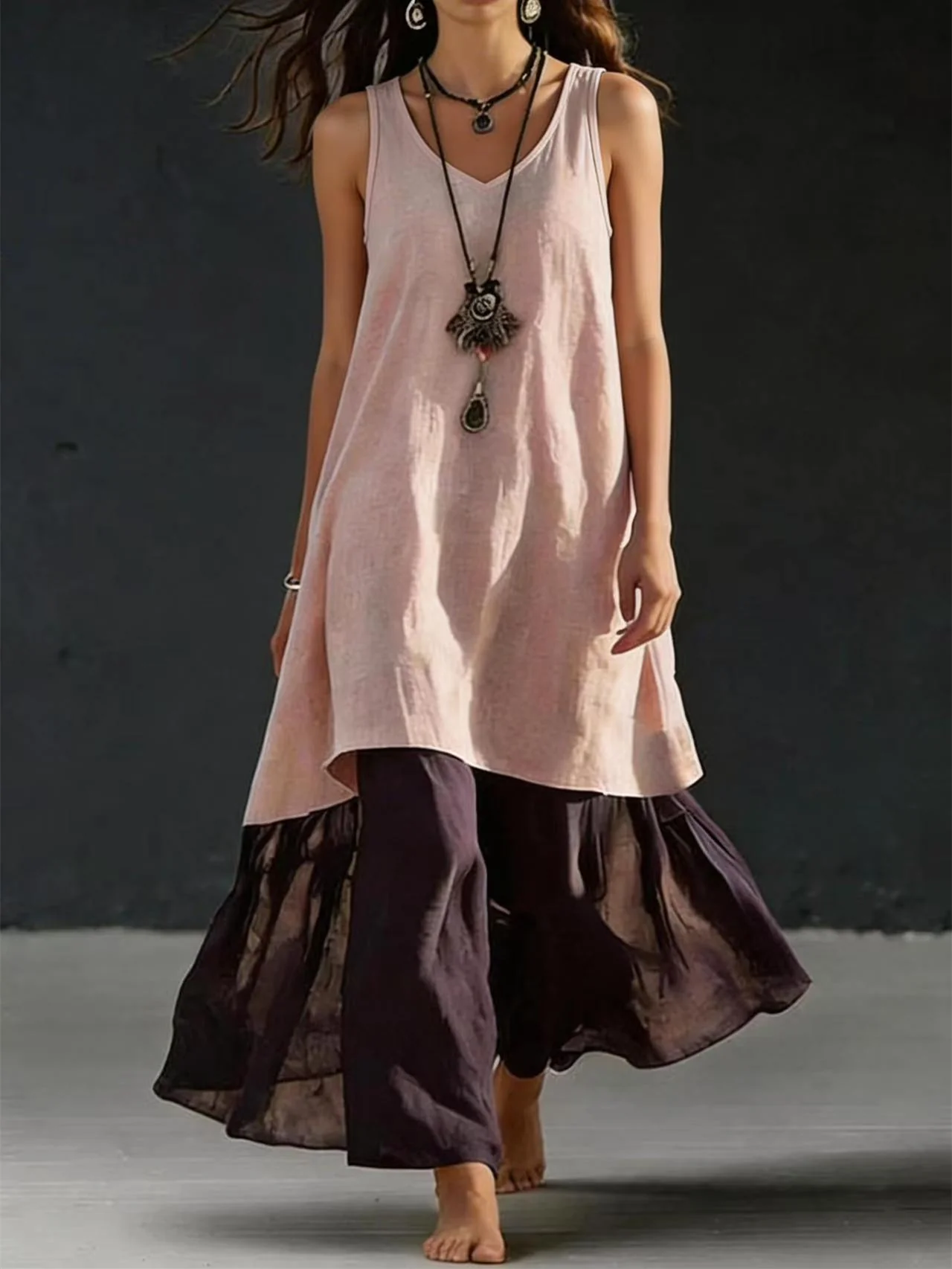 Solid Color Patchwork Dress, Gentle And Simple Long Skirt - Image 5