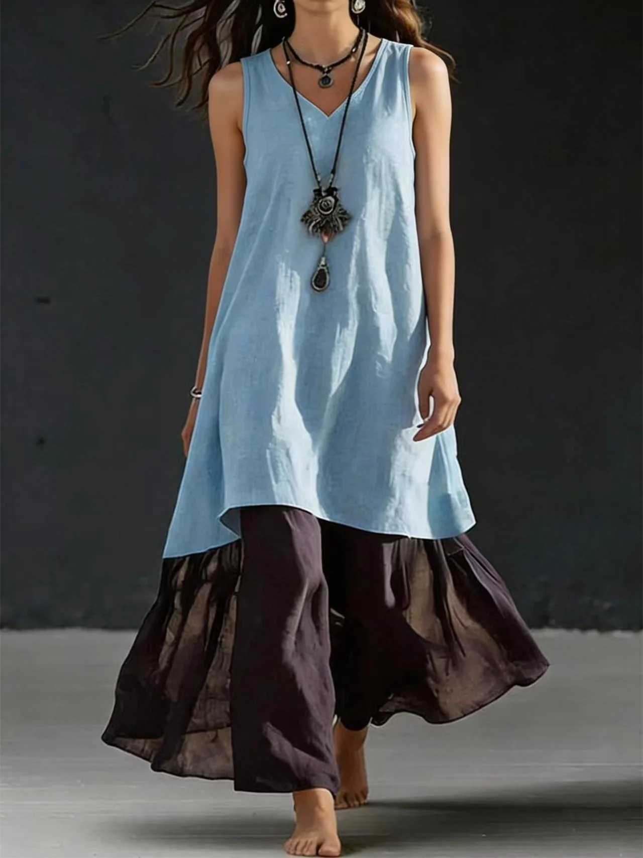 Solid Color Patchwork Dress, Gentle And Simple Long Skirt - Image 6
