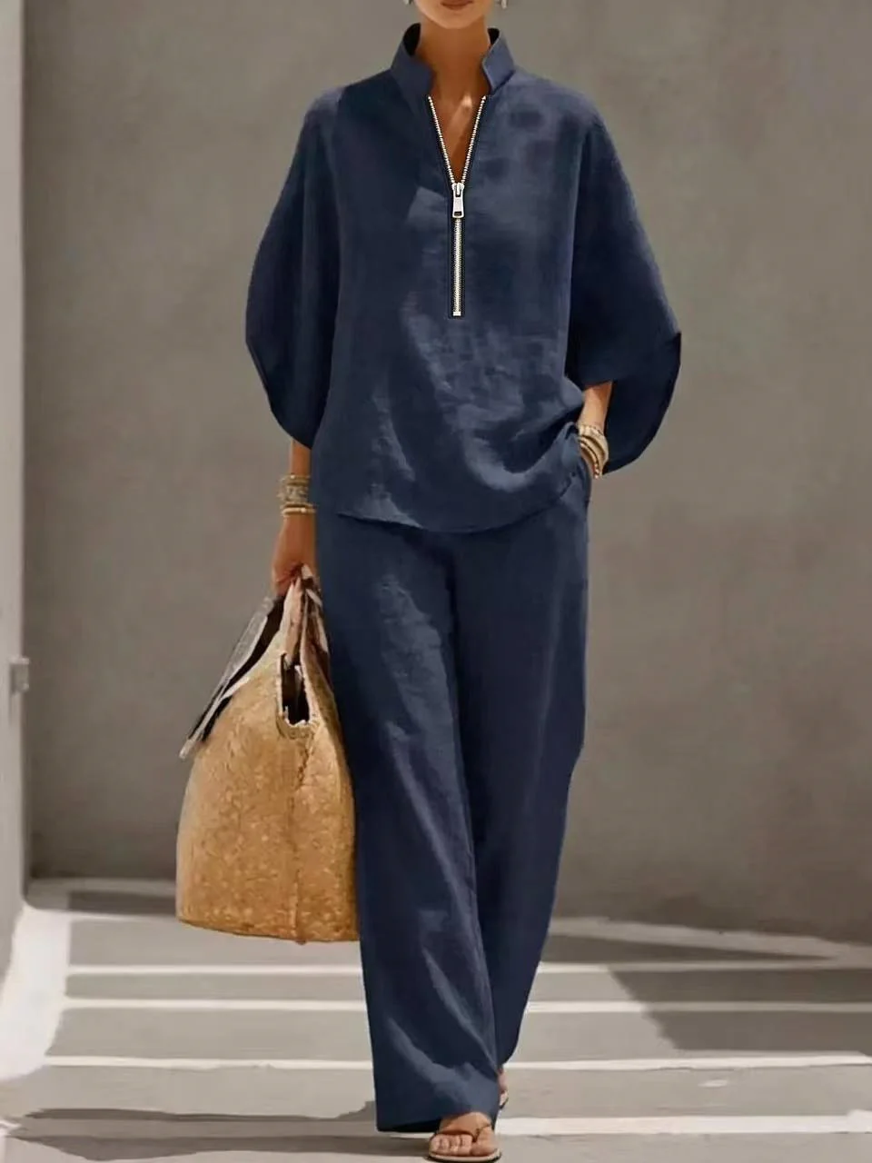 Solid Color Zipper Two-piece Set - Image 2