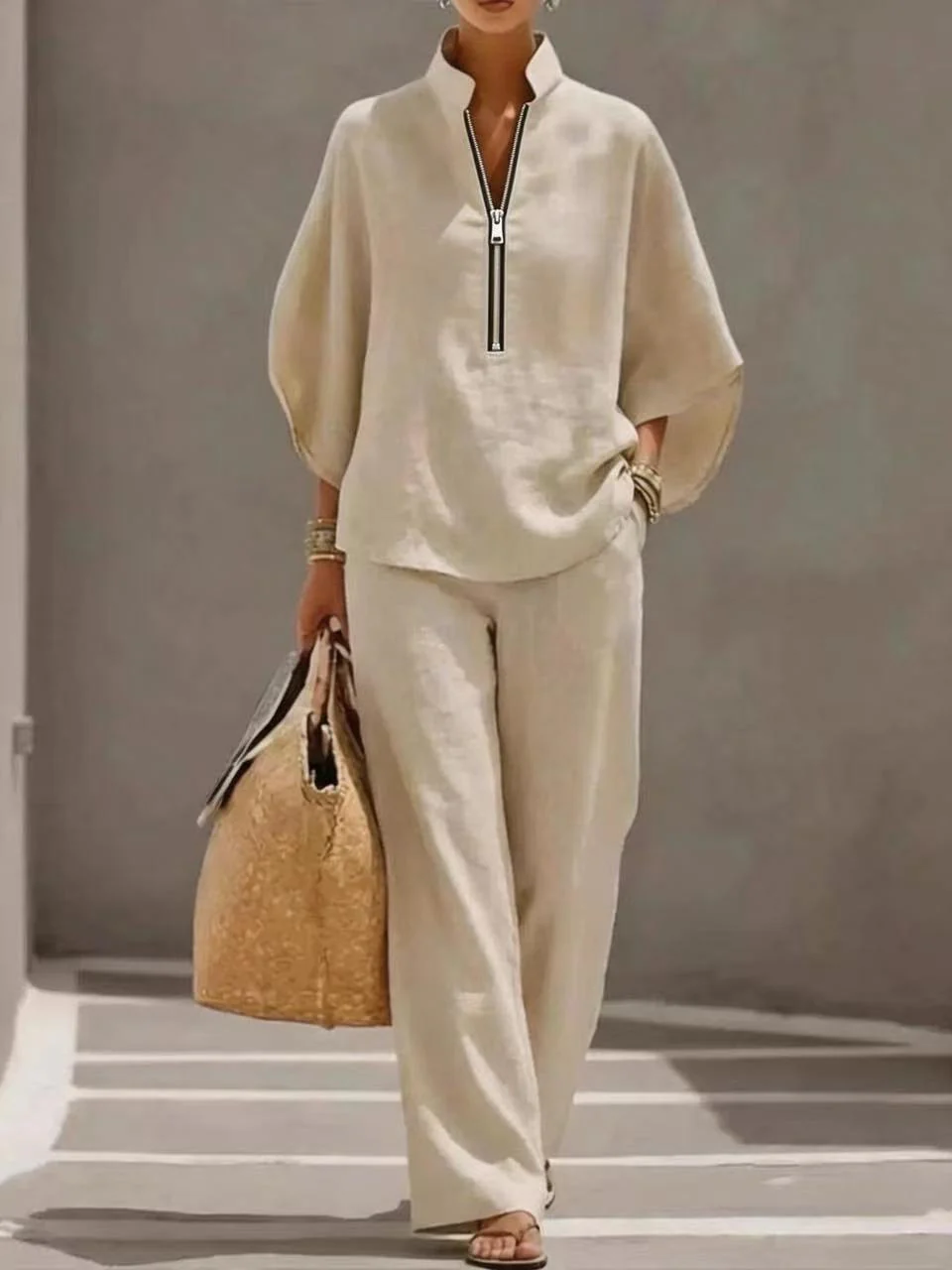 Solid Color Zipper Two-piece Set - Image 3