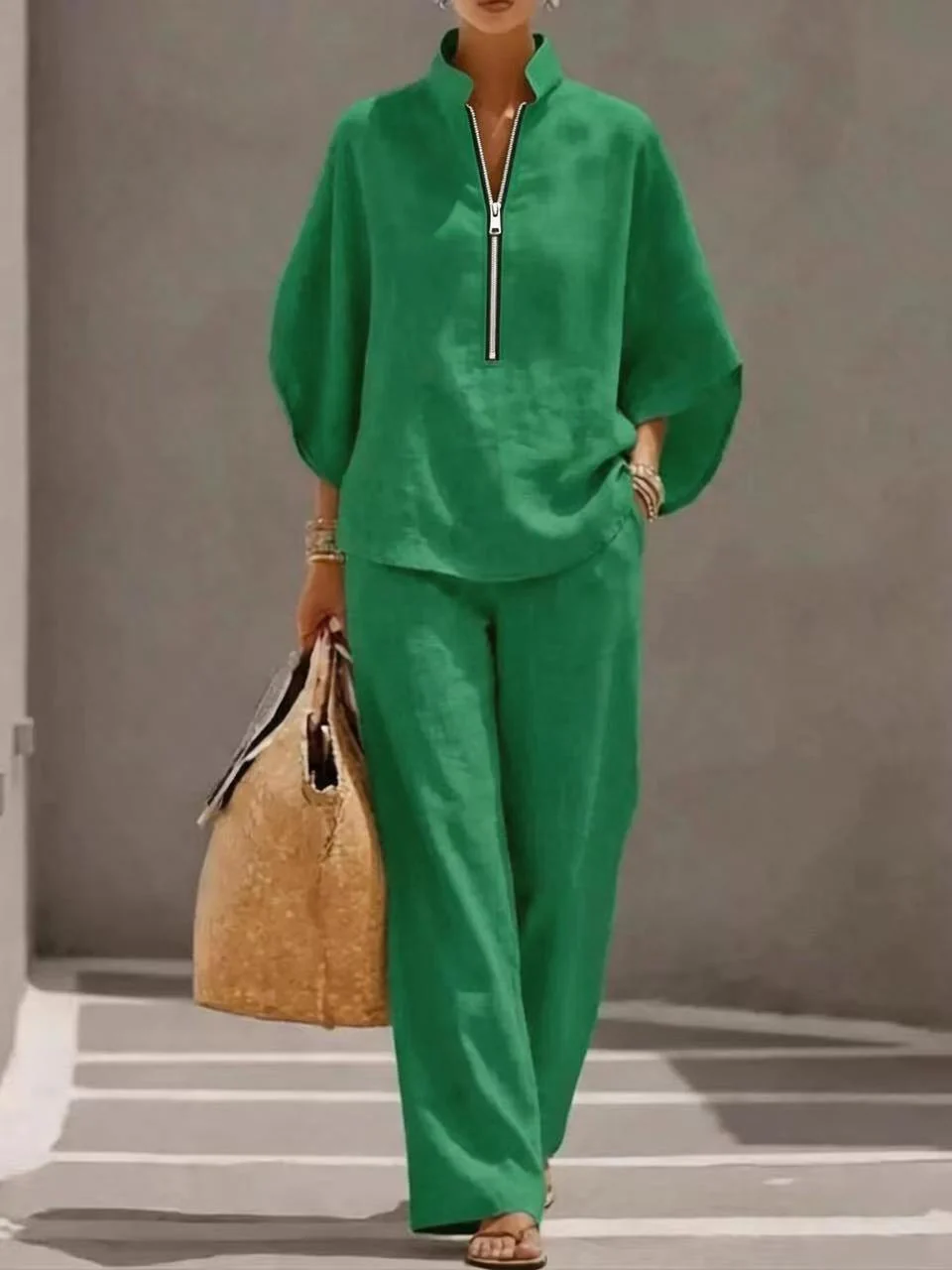 Solid Color Zipper Two-piece Set - Image 5