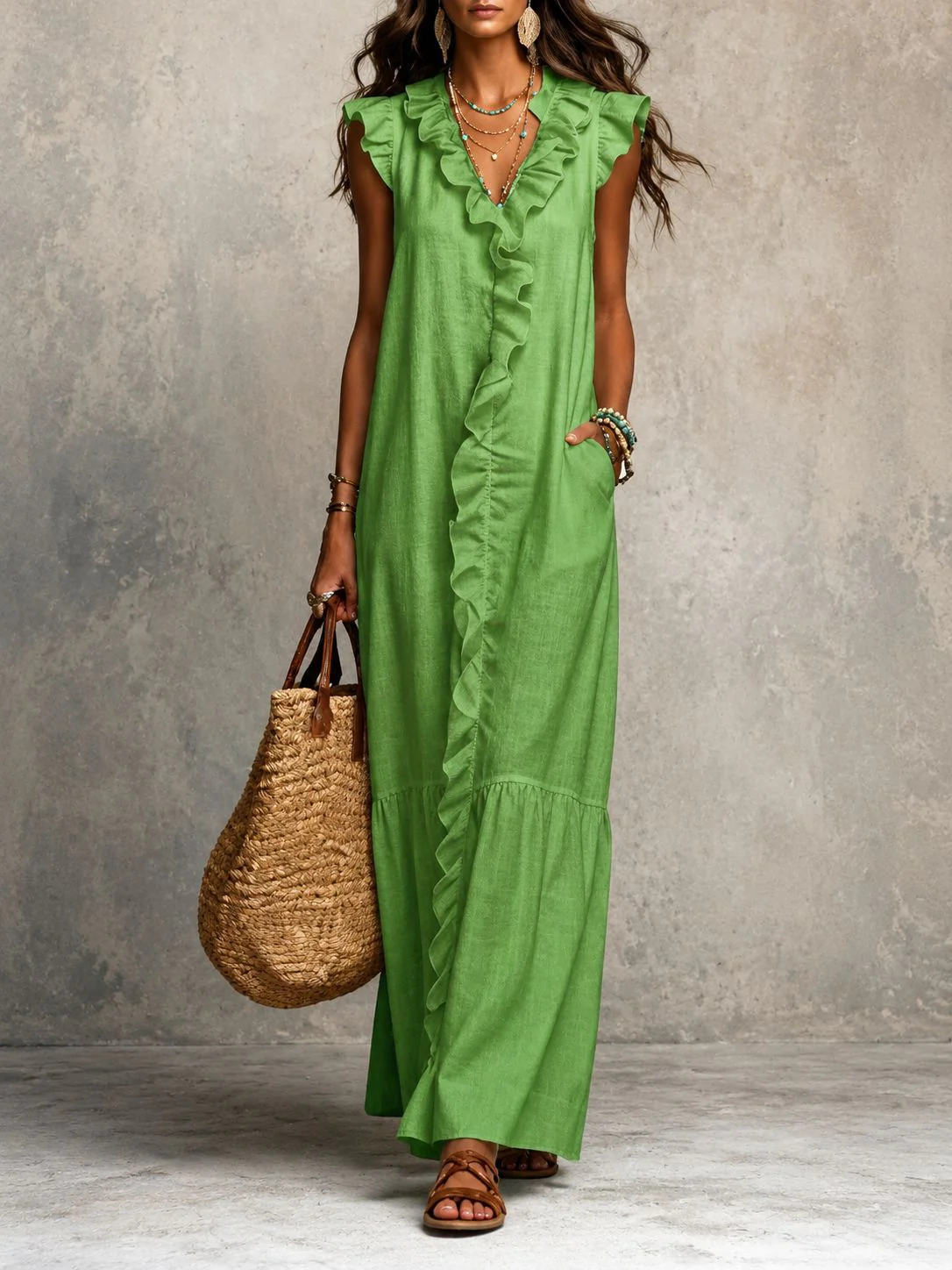 Solid Color Color-blocked Patchwork Versatile Dress - Image 6