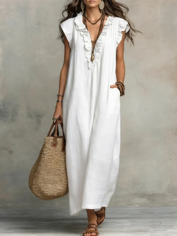 Solid Color Patchwork Dress, Gentle And Simple Long Skirt - Image 4