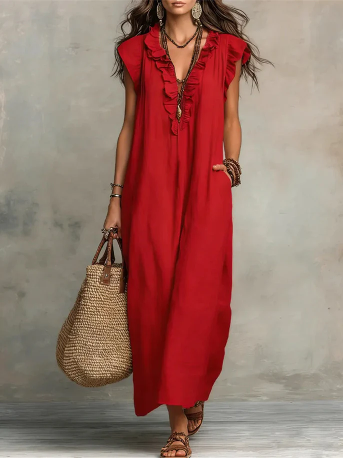 Solid Color Patchwork Dress, Gentle And Simple Long Skirt - Image 5